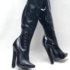 8.5 Black Ultra High block Heel Over Knee Thigh High Crotch Boots Matte New 40